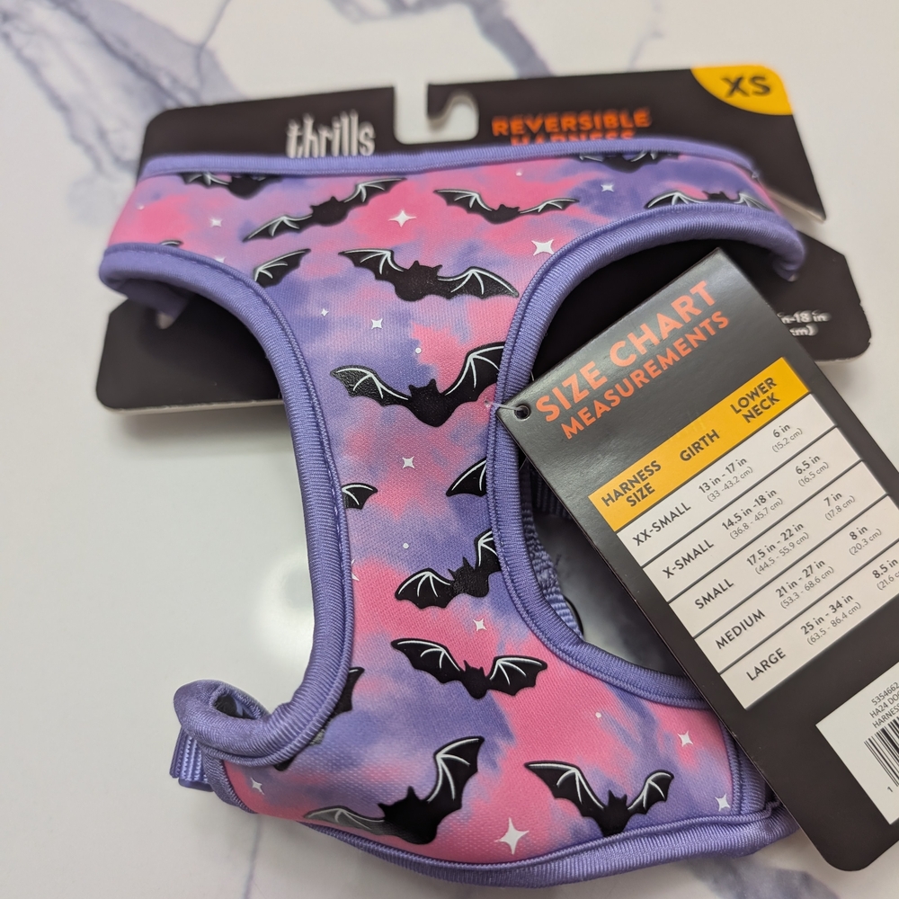 Pink and Purple Dog Harness, Bat/Spider. Size XS
